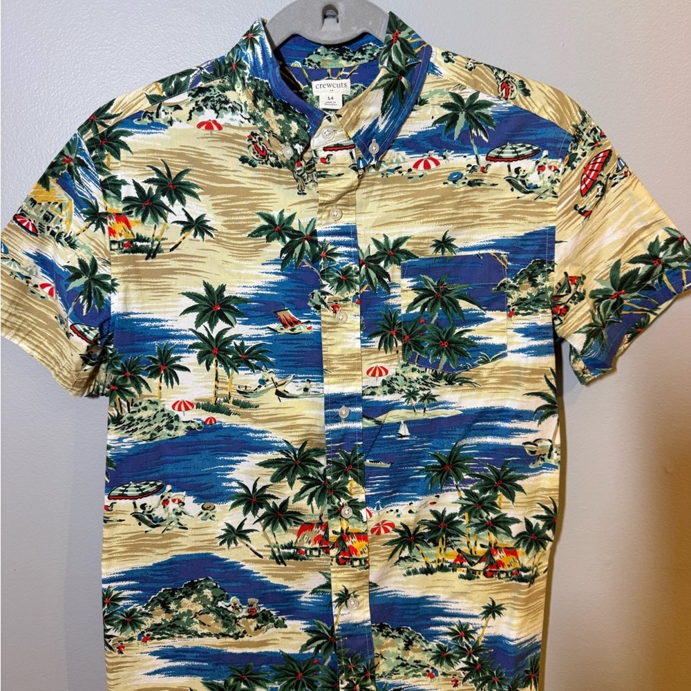 Hawaiian Crewcuts Tropical Print Men's Shirt - Blue and Tan